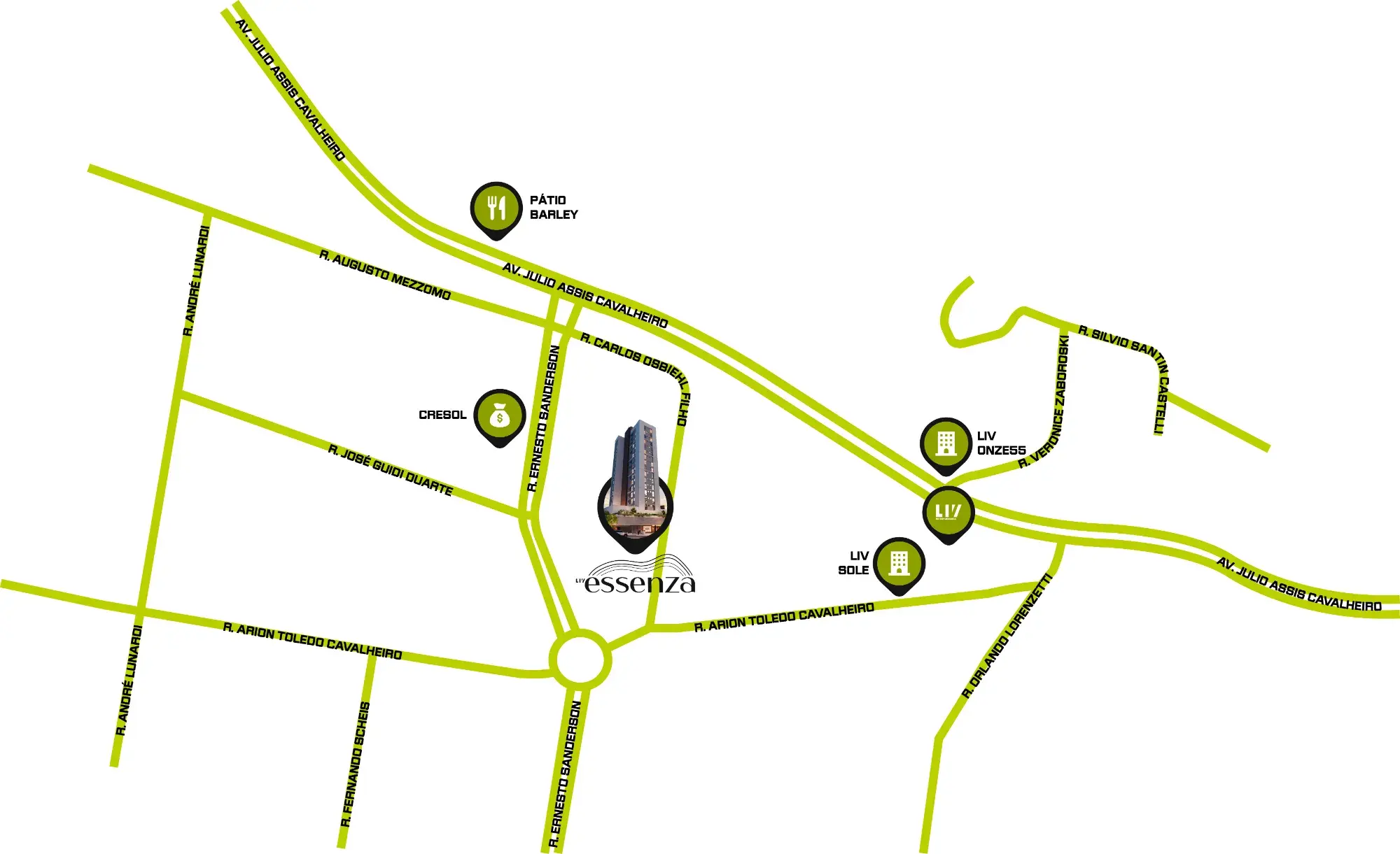 Mapa de localização do Liv Essenza, em Francisco Beltrão