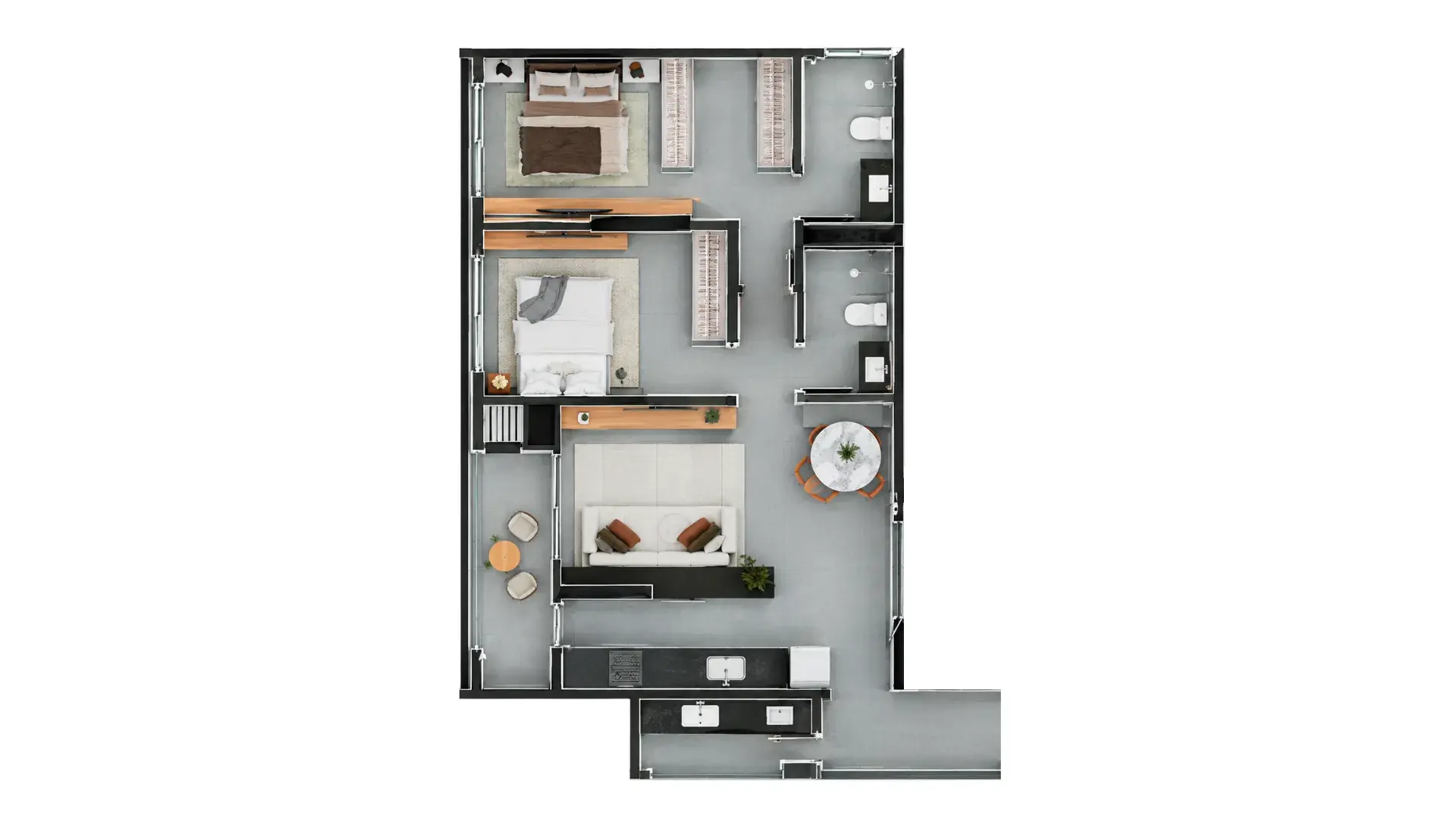 Planta baixa do apartamento de 79m² do Liv Sintonia